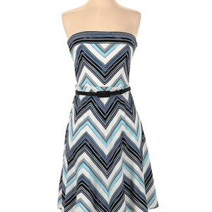 White House Black Market Strapless Chevron Dress in Black, White & Light Blue